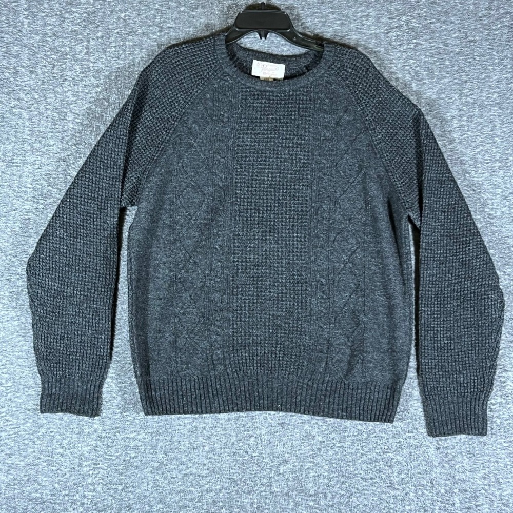 Original Penguin Knit Sweater Charcoal Grey Waffle Knit Mens L Lambswool Blend